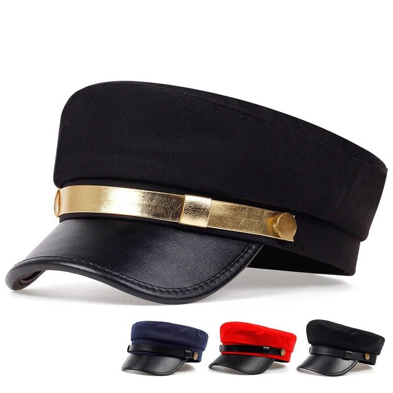 Freedom Outdoors Men's Red Unisex Leather Eaves Military Hats Flat Top Baseball Caps For Wo Outdoor Sports Cadet Sunscreen Hat