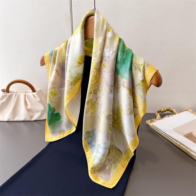 Pastoral Floral Print Square Scarf Imitation Silk Shawl Sun Protection High-end Neck Tie Small Square Scarf Headscarf Women's
