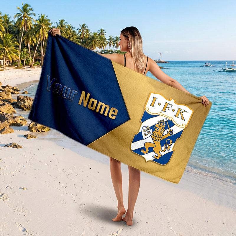 ifk göteborg Custom Beach Towel, Personalized Name Text Print, Football Logo Soft Quick‑Dry Towel Holiday Gift
