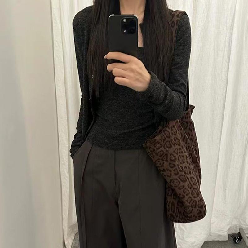 Yogodlns Retro Leopard Print Niche Commuter Large Capacity Shoulder Bag Totes Autumn and Winter New Travel Underarm Bag