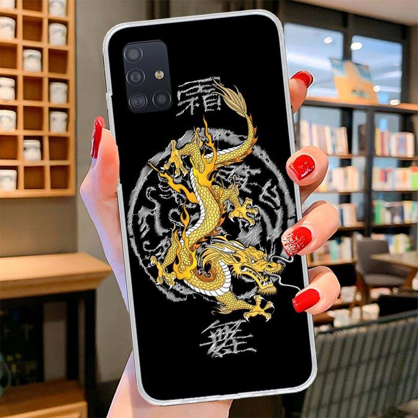 Asian Dragons Animal Tattoo Cover Phone Case For Samsung Galaxy A12 A22 A32 A52 A72 A02S Phone Case Note 20 Ultra 10 S10 Plus A5