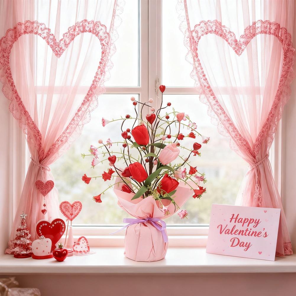 Red Artificial Tulip Flowers Compact For Table Centerpiece for Indoor Decoration Living Room and Dining For Table