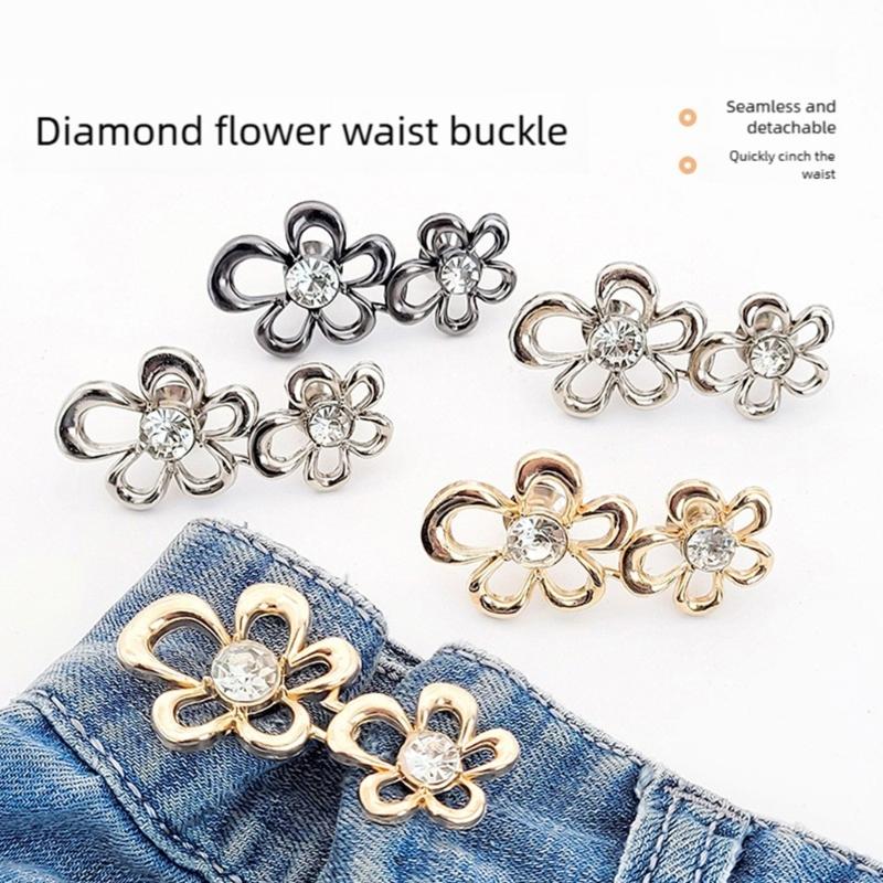 6Pcs Elegant Flower Waist Tightening Button For Jeans Pants Waist Fastener Clip Waist Cincher for Waist Adjustment