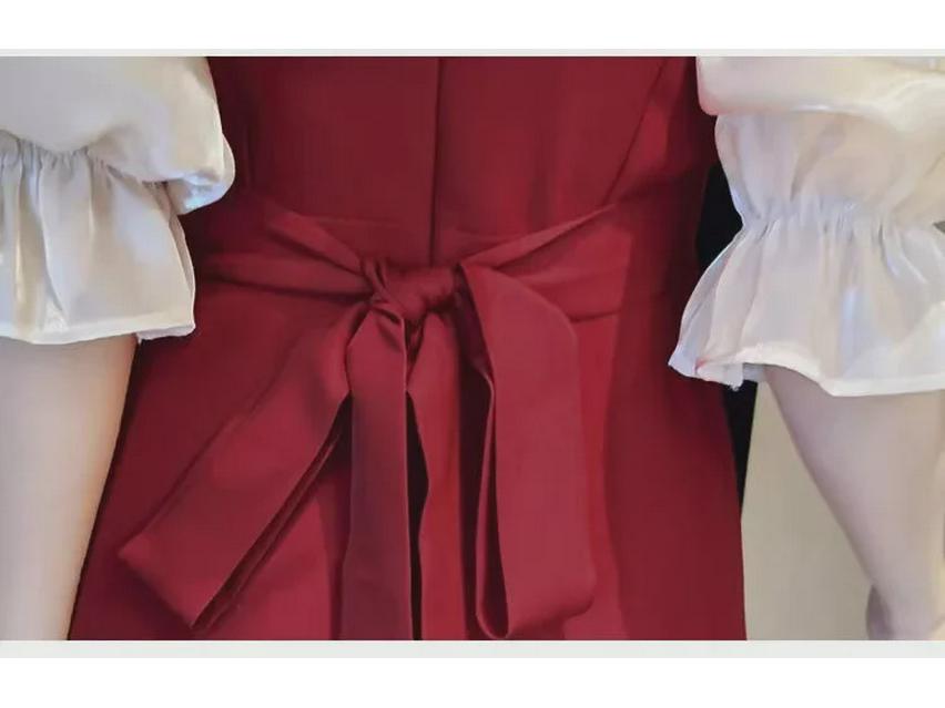 Women's French Summer A-Line Princess Dress with Short Sleeves and Waist-Slimming Design