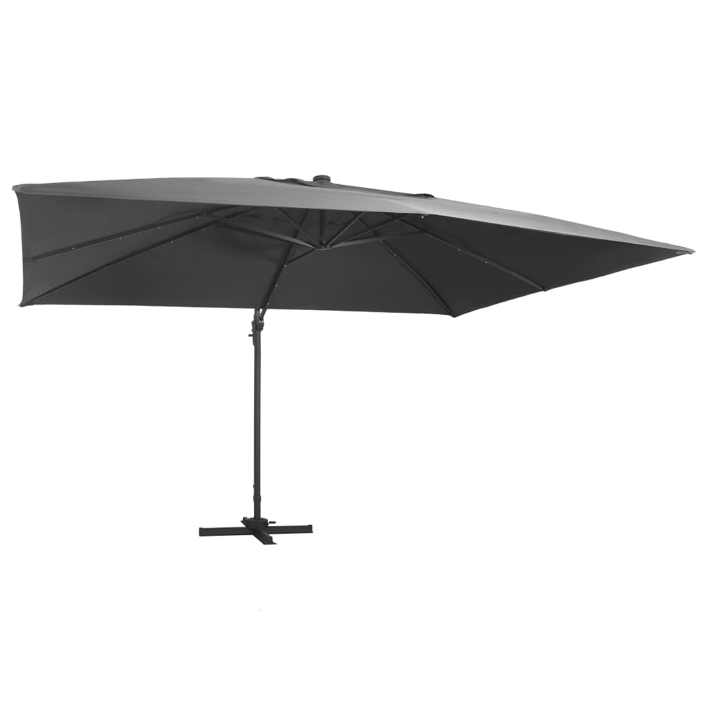 Solarbetriebenschirm mit LED und Aluminiummast 400 x 300 cm Anthrazitgrau