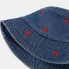 Nuovo cappello a secchiello con ricamo a forma di cuore, personalità alla moda, celebrità di Internet, hipster, da esterno, da viaggio, protezione solare, parasole, cappello a secchiello