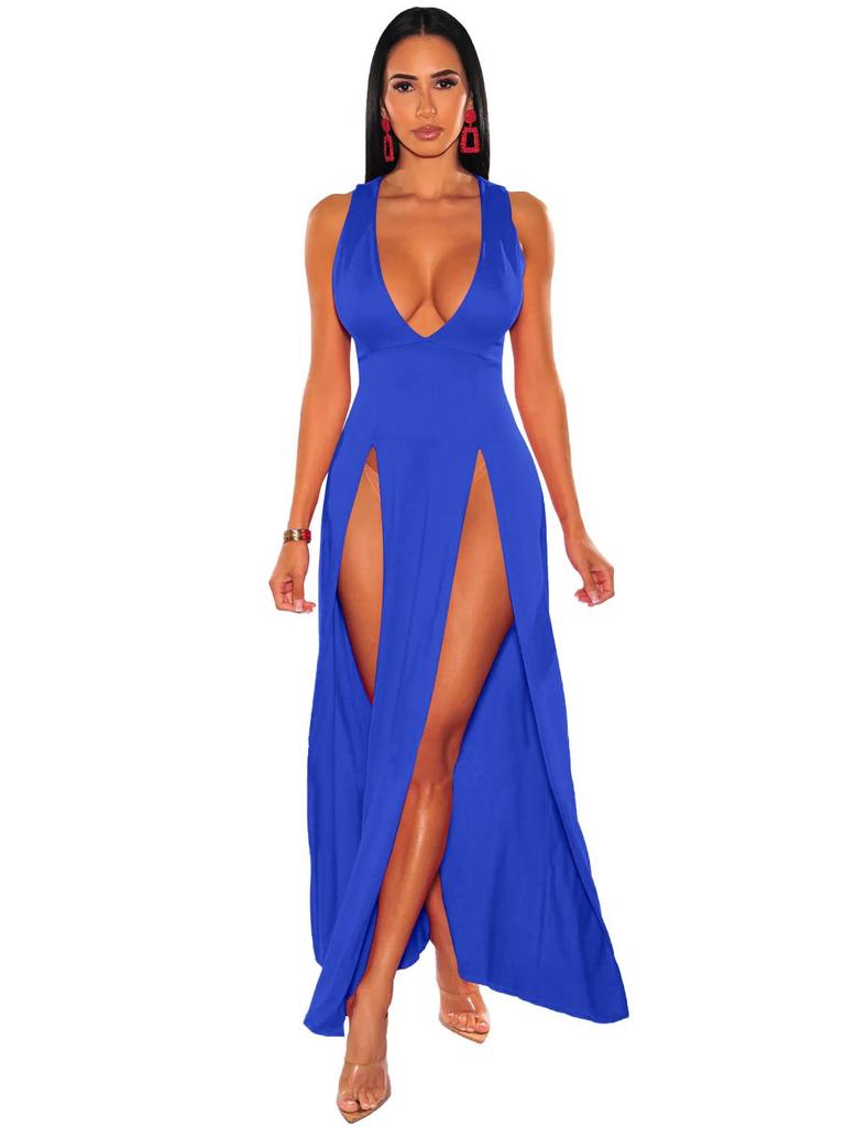 2023 Sommer Mehrfarbiges Tiefes V Schlitz Bandagenkleid - Damen Langkleid für Nachtclubs