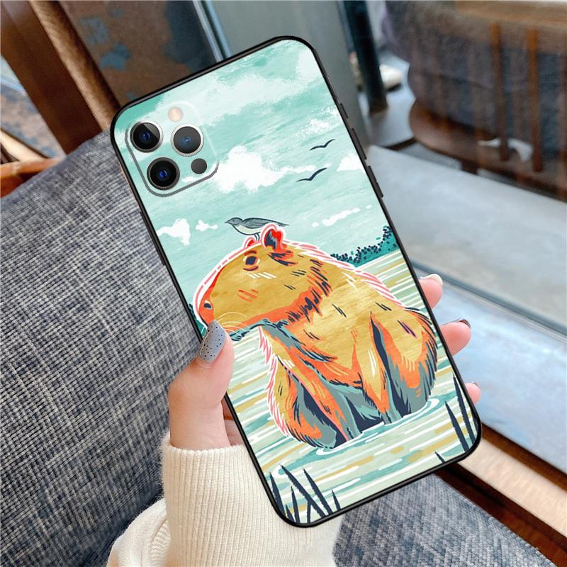 Cute Capybara Phone Case For iPhone 16 15 14 13 12 11 Pro Max 12 13 Mini XR 15 16 Plus 16e Cover Shell