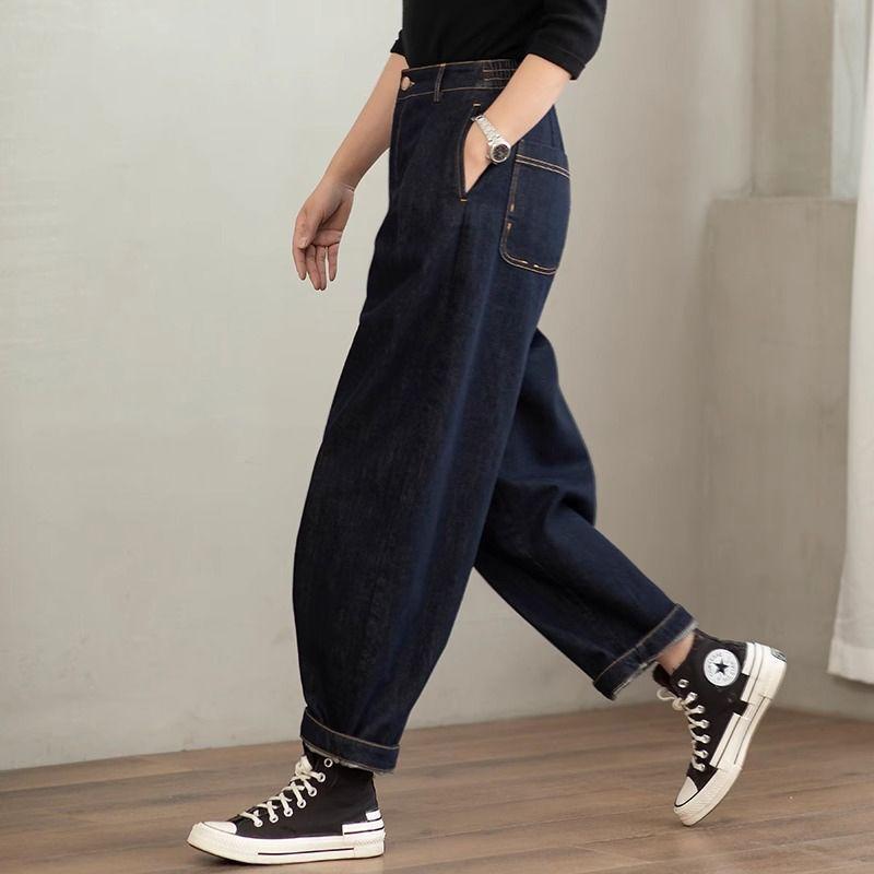 

Осенне-зимние женские джинсы с высокой талией в стиле ретро, широкие брюки, свободные брюки-харен M
