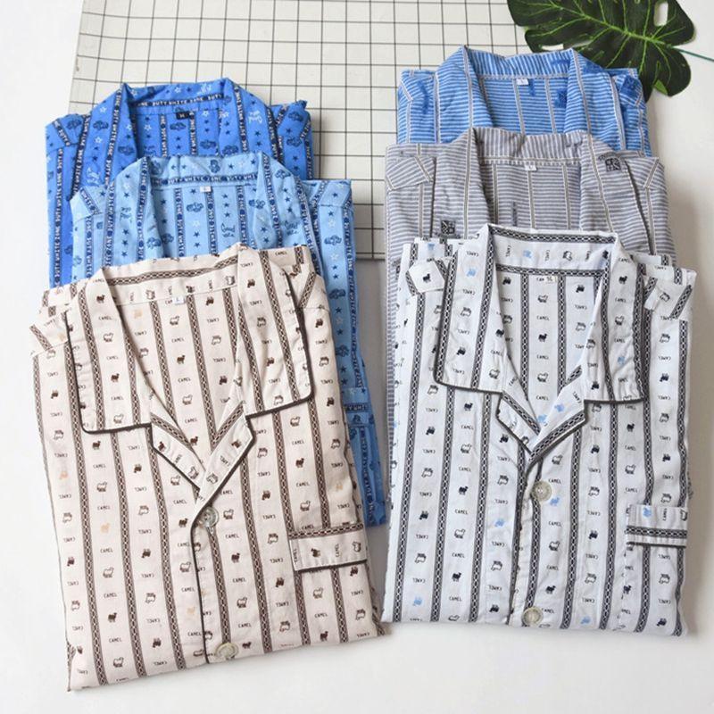Foreign Trade Orders Exported To Japan Summer and Autumn Thin Men's Woven Pure Cotton Printing Comfortable Long Sleeve Trousers Pajamas Home Wear Set