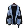 Autumn and Winter New Denim Splicing Sweater Jacket Women's Design Sense Loose Casual Versatile Knitted Cardigan