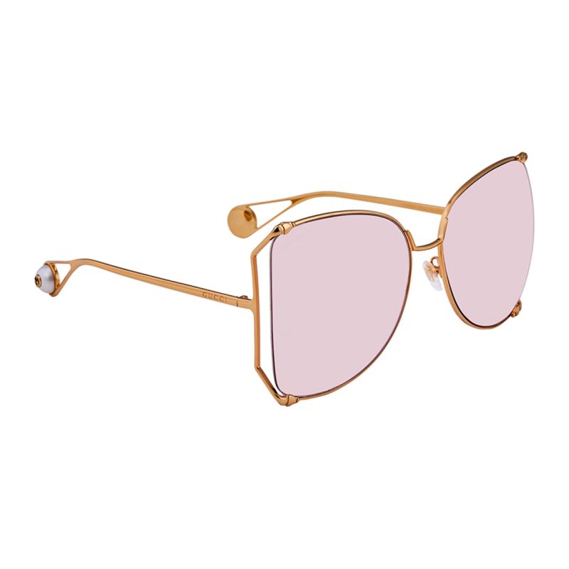 GUCCI Metallic Seasonal Icon Full Border Toad Glasses Sunglasses Women's Dark Pink