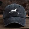 Men's and Women's Outdoor Washed Retro Peaked Cap with ECG Pony Print Fashionable Retro Baseball Cap