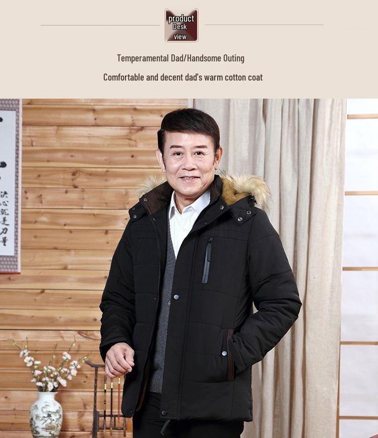 Men's Winter Down-Lined Cotton Jacket for Middle-Aged & Elderly - Warm Outerwear for Autumn and Winter