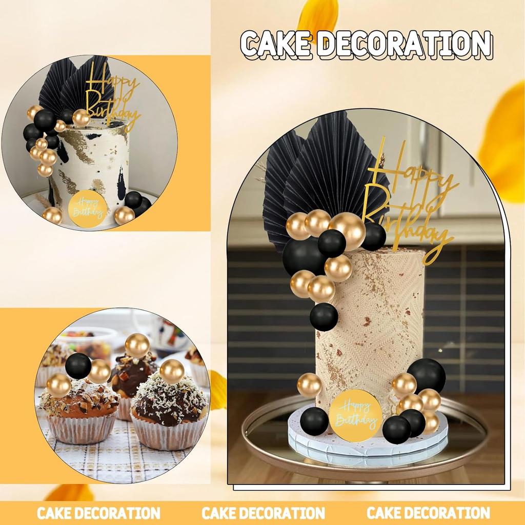 26 ks Pán Černý Topper na Dort Černé Zlaté Koule Palmové Listy Černé Zlaté Dekorace na Dort pro Černou Tématickou Svatbu Narozeninovou Oslavu