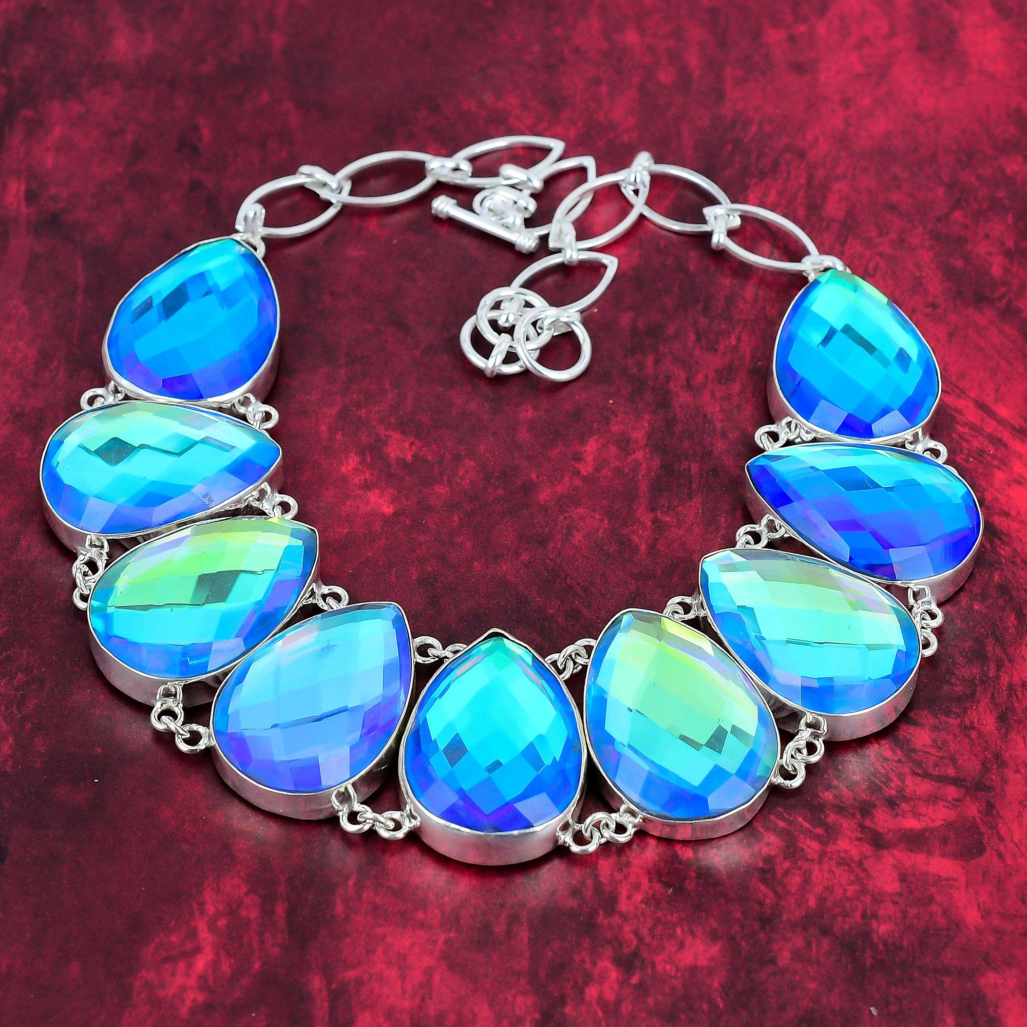 

Удивительное ожерелье с граненым мистическим топазом, ожерелье ручной работы из драгоценного камня, ожерелье из стерлингового серебра 925 пробы, регулируемое ожерелье-цепочка Adjustable with 18 inches синий