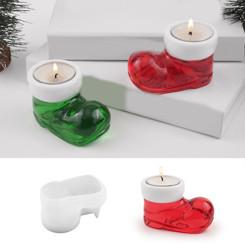 Christmas Boot Shaped Candlestick Mold High Temperature Resistant Silicone Candle Holder Mould Epoxy Home Ornament Mold
