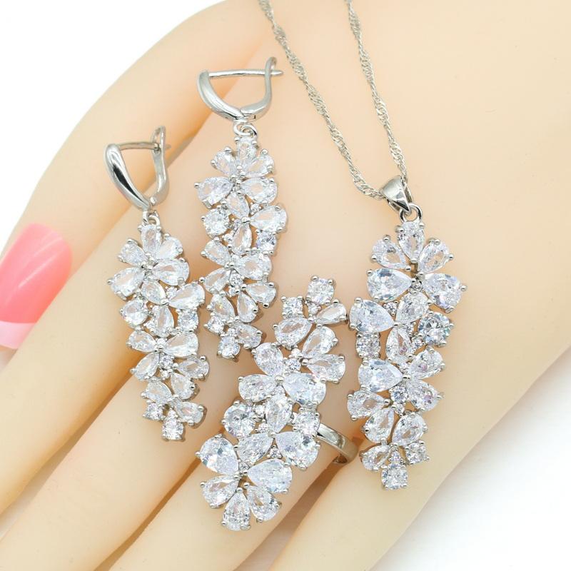 New  Color Bridal Jewelry Sets For Women White Purple Stones Necklace Pendant Bracelets Earrings Rings Gift Box