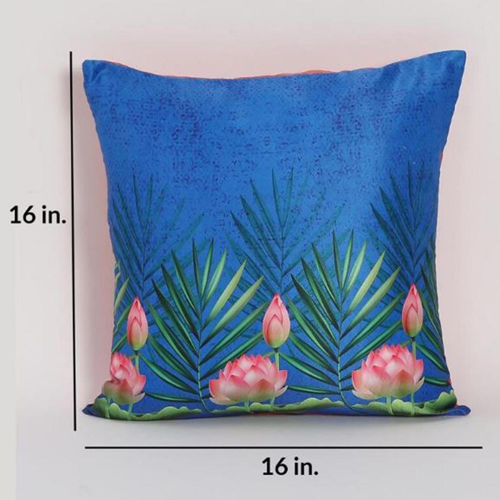 KOKO MAISON INC Indian Lotus Polystain Cushion Cover | Flap Closure | Digital Printed
