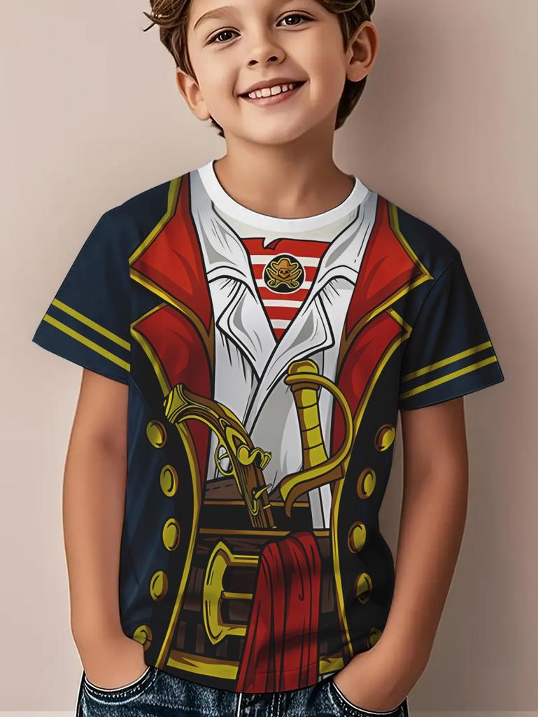 Children's T-Shirt Boy Cool Police Badge Print Fashion Round Neck Short Sleeve Summer Outdoor Sport Perfect Gift T-Shirt for Boy