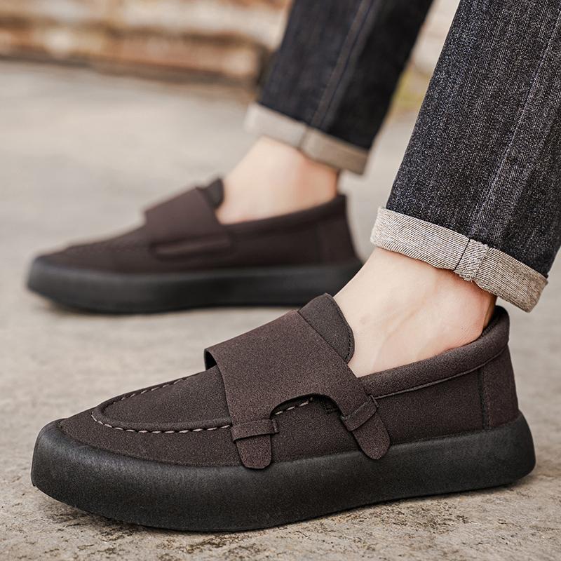 Trend Designer Men's Suede Leather Loafter Platform Leisure Monk Strap Shoes Male Walking Dress Wedding Footwear Zapatos Hombre