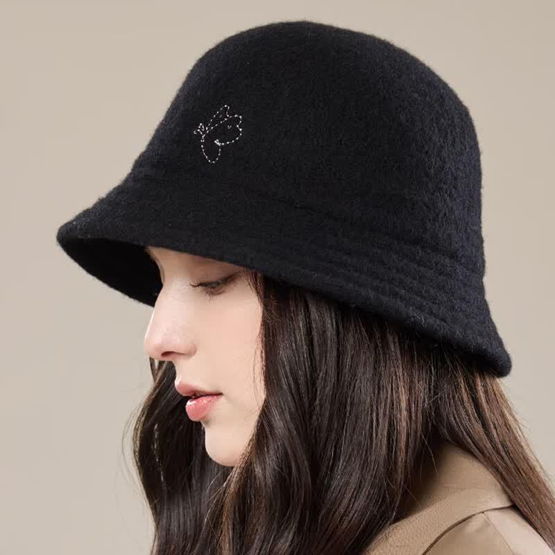 JIUMU Women s Winter Wool Fisherman Bucket Hat One Size чёрный