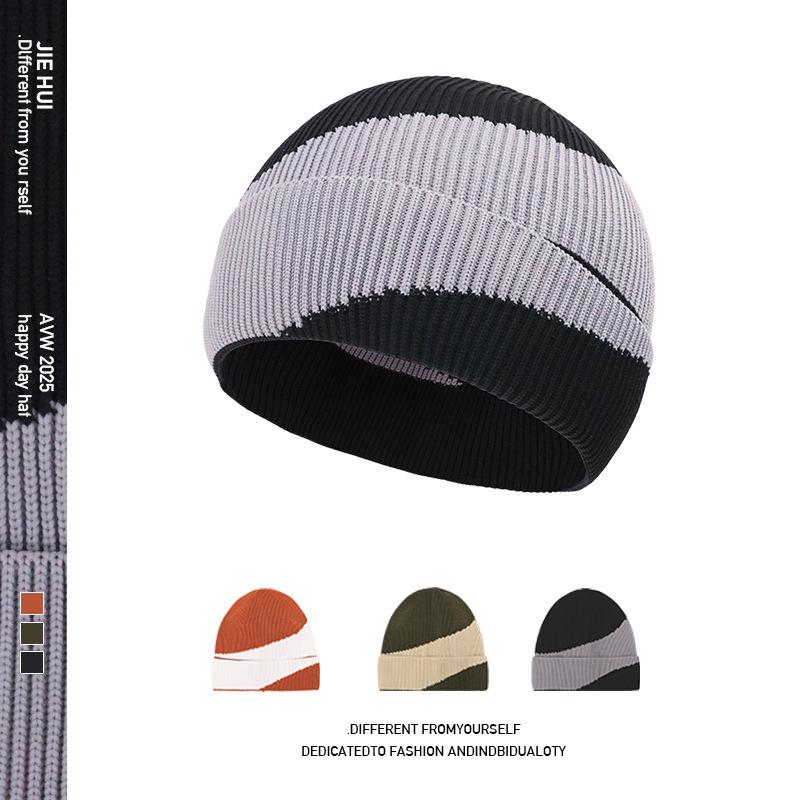 New Color Matching Four Seasons Flying Knitting Men and Women Knitted Hat Big Head Circumference Cold Hat Men Temu Lazy Wind