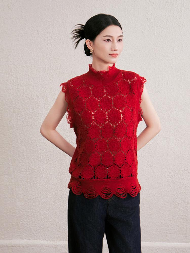Niche Design Luxury Crochet Knit Wool Sleeveless Cardigan