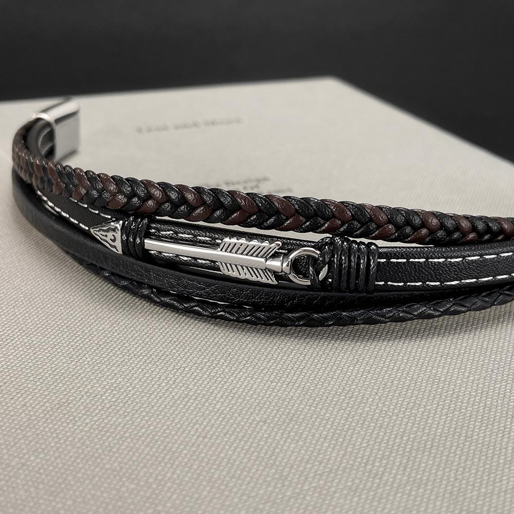 Mens Multi Layer Leather Bracelet with Magnetic Clasps Fine Baby Boy Bracelets Jewellery Stainless Steel ALN25123076