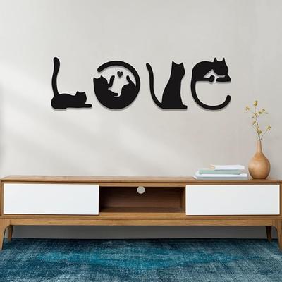 4pcs Love Themed Cat Wall Art Black Cat Wall Decor, for Living Room, Bedroom, Kitchen, Wooden Cat Home Decorations for Cat Lovers