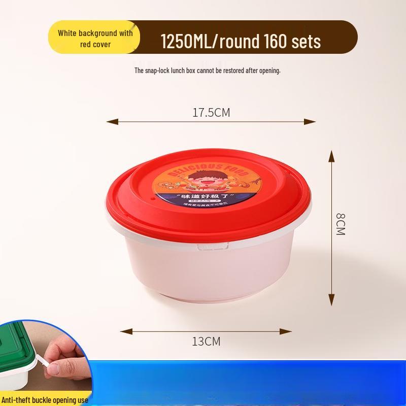 Xihe 1250ml Round Disposable Takeout Box with Anti-Theft Red Lid
