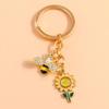 Lovely Enamel Flower Keychain Bee Key Ring Pendant for Women Girls Handbag Decor Charms DIY Handmade Jewelry Gifts