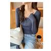 Women Long Sleeve Round Neck Slim Fit Button Casual Base T Shirt
