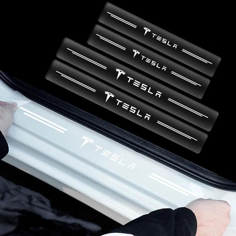 phbvg5 4PCS Car Threshold Protector Transparent Decorative Badge Sticker For Tesla Model 3 S X Y Style Tire Leakproof Auto Accessories