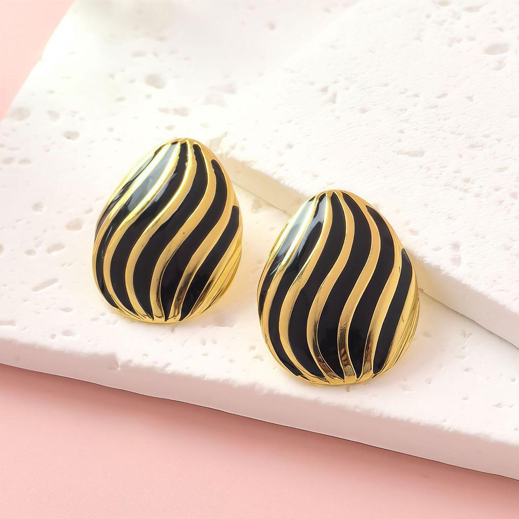 Summer Stripes Shell-Shaped Stainless Steel Stud Earrings