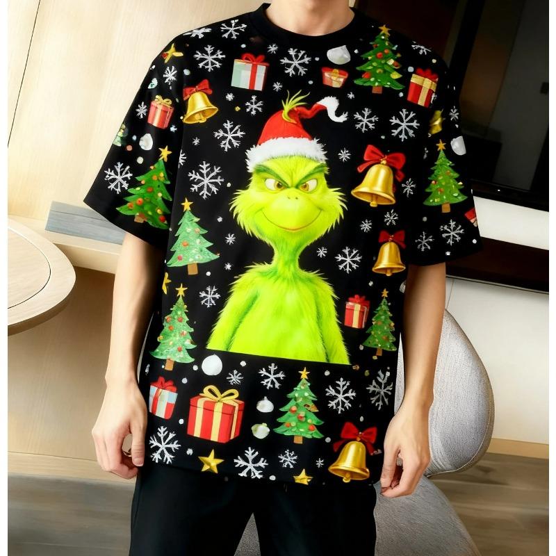 Christmas Cartoon Green Fur Monster 3D Printed Women's Short Sleeve Tees Top Kids Girl Casual Pullover
