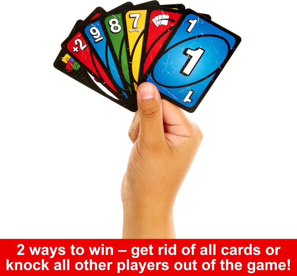 Mattel Games UNO Show ’em No Mercy Card Game – Storage & Travel Tin, Kids & Adults Family Night, Extra Cards with Special Rules