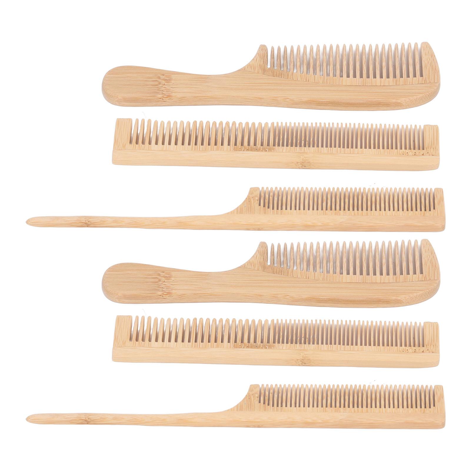 

Набор из 6 бамбуковых расчесок для волос для парикмахера, антистатические термостойкие массажные расчески для кожи головы с хвостиком