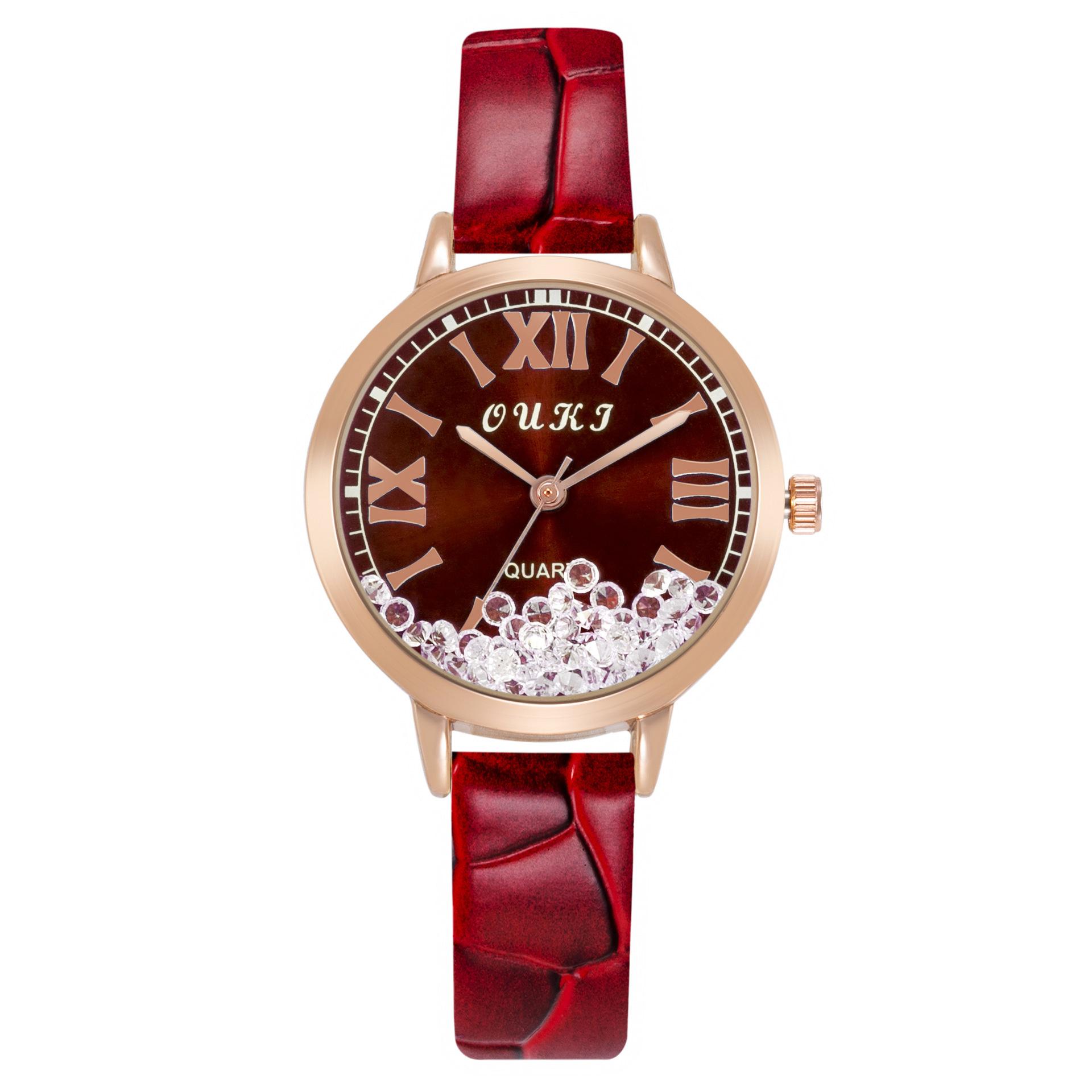 Wish Pass Ladies Watch Quicksand Rhinestone Watch, Fashion Women S Watch красный
