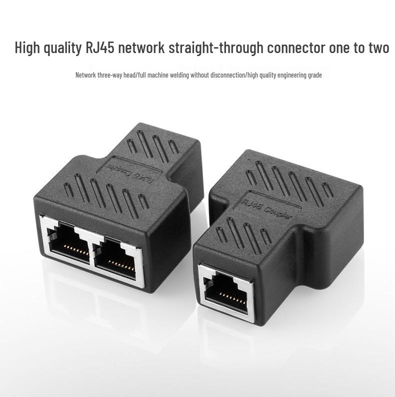 

Enhanced Black RJ45 Network Cable Splitter, 1-to-2 Adapter, Three-Way Head