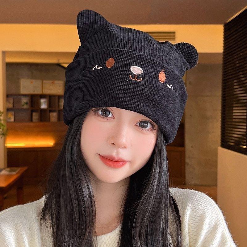 Autumn and winter thin big head circumference hat cartoon cute rabbit ears confinement stack hat warm cover cold hat