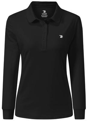 YIRUIYA Daily Polo Long Solid Fitness Athletic Size M Women's Shirt, Sleeve, Color, Button-Down, Fitted, Breathable, Sweatshirt, Wear, Top, Black,