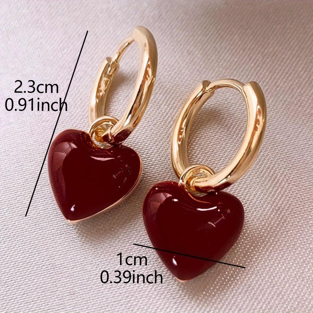 Luxury Red Heart Square Glazed Ear Cuffs