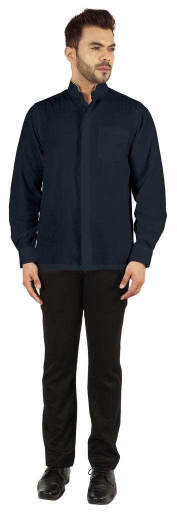 BestMan Pevná pánská košile s dlouhým rukávem pro přední čínský límec s dvojitým knoflíkem