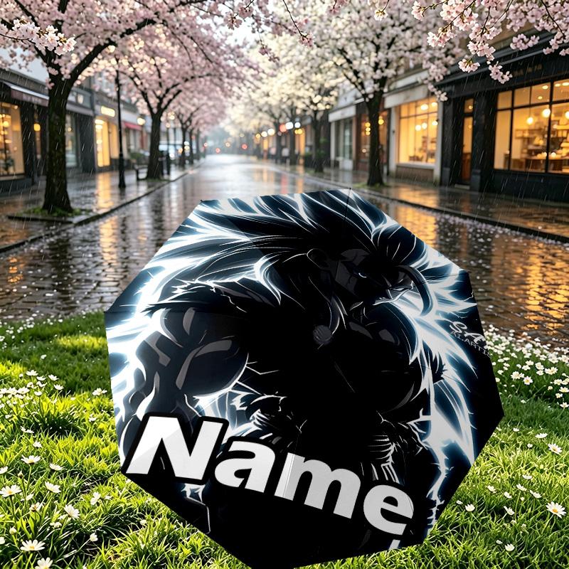 Custom Name Personalized DRAGON BALL Print Umbrella, Auto Open Close, 8‑Rib Sturdy Frame, Commute Camping Hiking Use, Birthday Gift