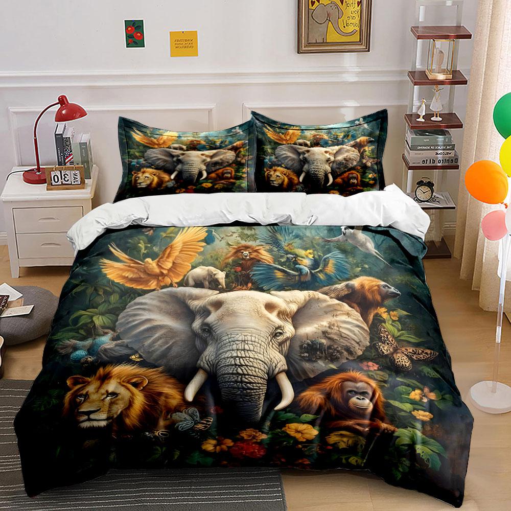 Set Decorazione Stampa Animale Safari Set Biancheria da Letto Con 1 Copripiumino 2 Federe Singolo Matrimoniale King Queen, Regalo
