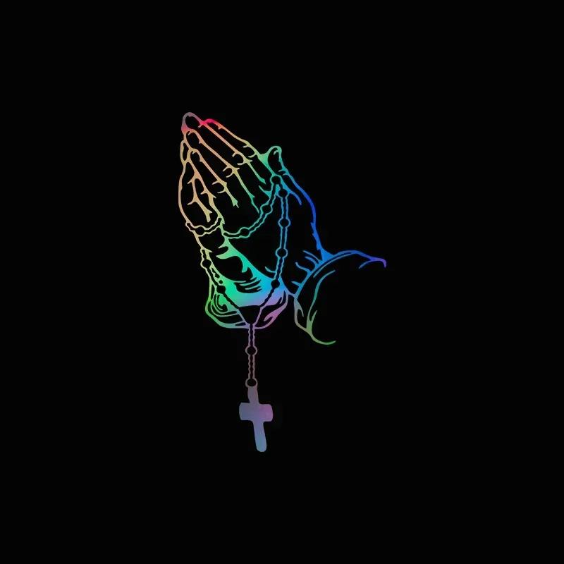Car interior stickers Color car prayer gesture laser stickers God Jesus Christ Fashion car body styling decorative stickers