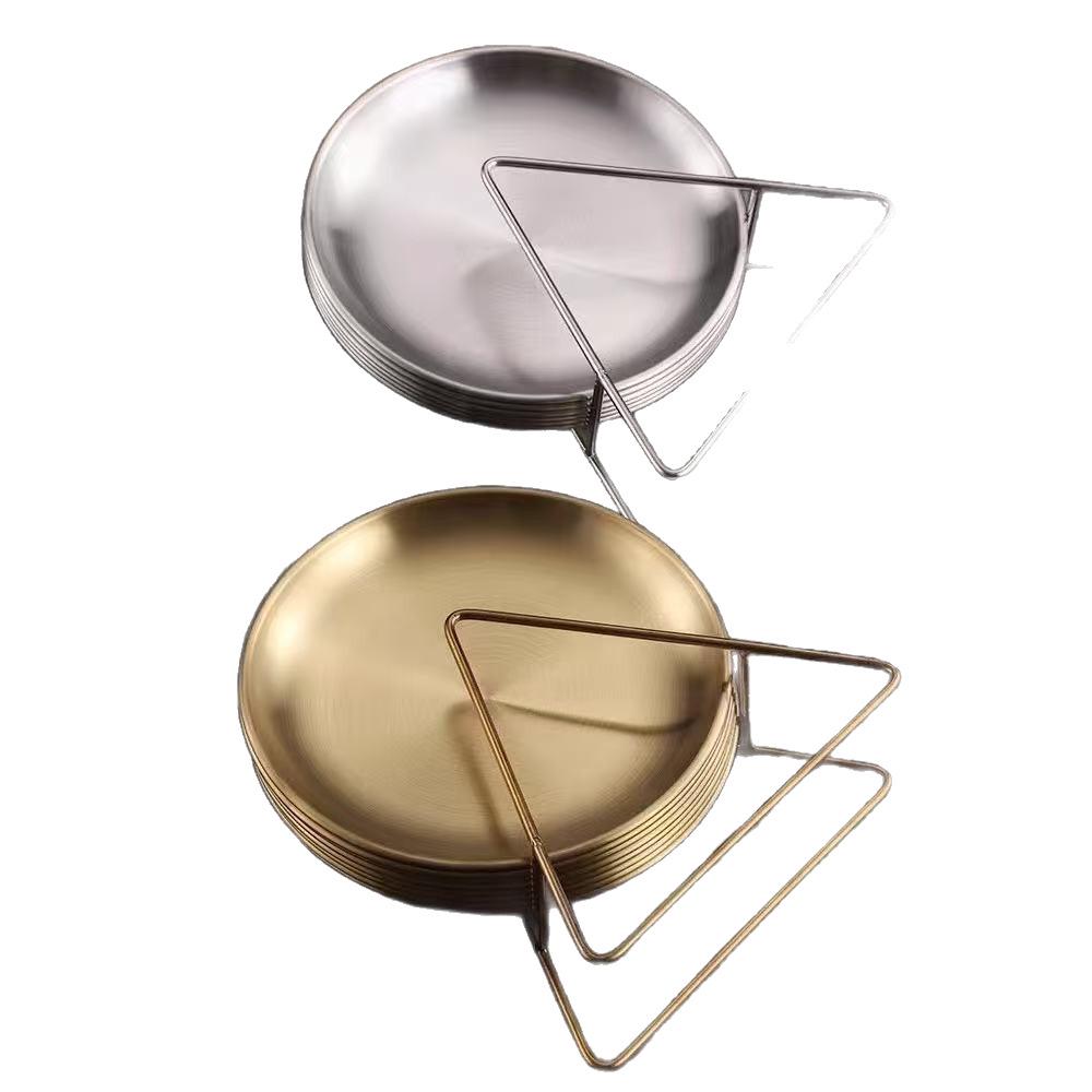 Stainless Steel Shallow Dish with Storage Rack - Elegant Round Fruit and Snack Dish for Home