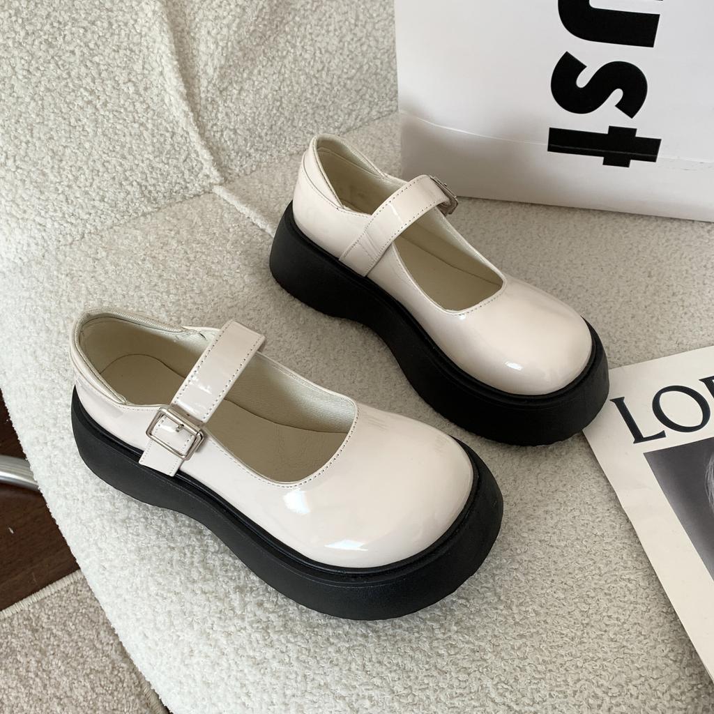 Letnie Buty Damskie Letnie Nowe Vintage Brytyjski Styl Mary Jane Gruba Podeszwa Zwiększające Wzrost Moda Outdoorowe Buty ze Skóry PU