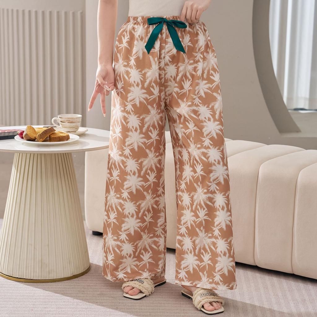 Cotton Silk Family Spring and Autumn Women's Cotton Silk Pajama Pants Wide-leg Pants Thin Artificial Cotton Can Be Worn Outside Casual Home Pants